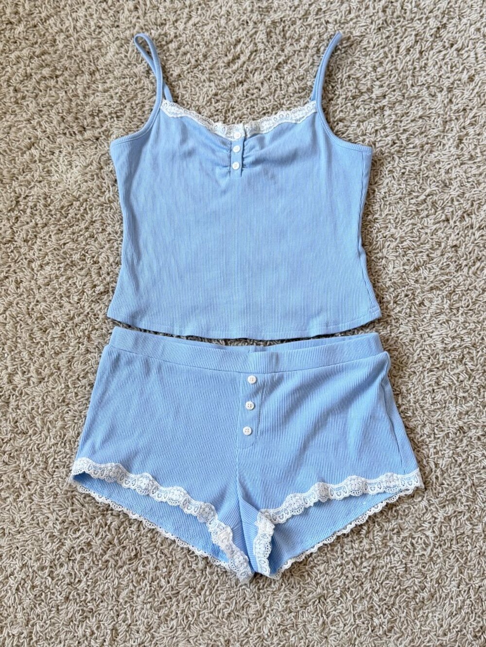 Edikted Sleep Set Light Blue Ribbed Size S